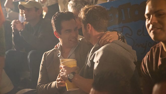In "La Boda de Valentina," the ex (Omar Chaparro, left) hangs out with the new guy (Ryan Carnes).