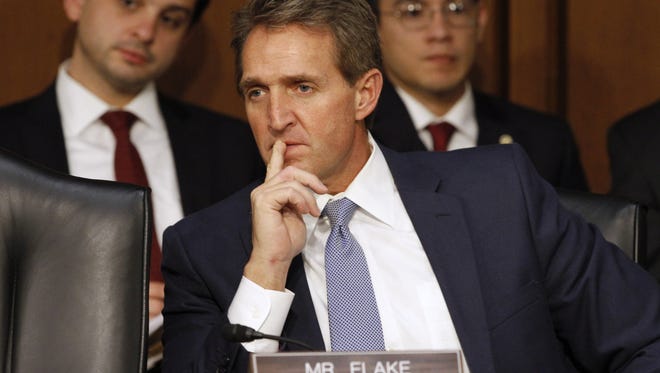 Sen. Jeff Flake, R-Ariz., participates in a Senate hearing in August in Washington, D.C.