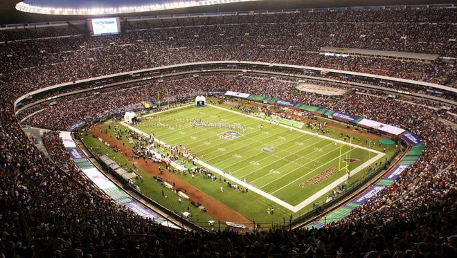 In this Oct. 2, 2005, file photo, Azteca Stadium in Mexico City, Mexico is shown prior to the start of a regular season NFL game between the Arizona Cardinals and San Francisco 49ers.