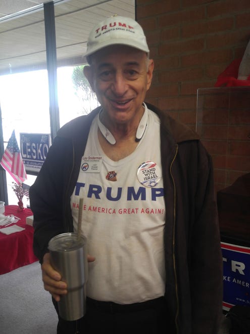 Lou Sniderman, 71, precinct committeeman  and Hewlett-Packard retiree from Sun City, celebrates Donald Trump's inauguration on Jan. 20, 2017.  "(It's) fantastic! This is gonna bring change to America. I can see more jobs, a closed border, I see this (administration) keeping us safer."