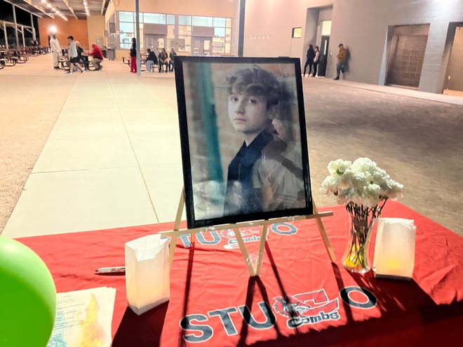 A portrait of Preston Lord is displayed during a vigil in his honor at Combs High School in San Tan Valley on Nov. 9, 2023.
