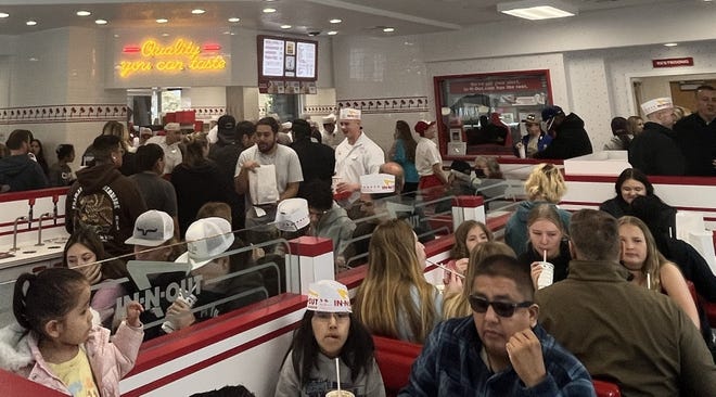 The new In-N-Out Burger restaurant on Milton Road in Flagstaff was packed on opening day, Friday, April 5, 2024.
