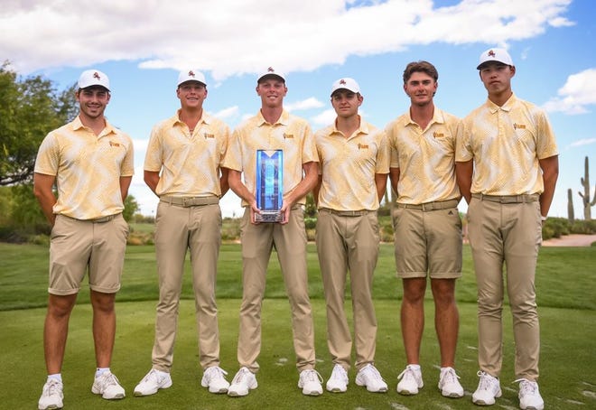 The Arizona State University men's golf team won the 2024 Pac-12 championship on Sunday, April 28, 2024.