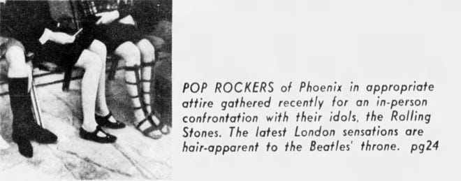 Pop rockers of Phoenix gathered for an in-person confrontation with their idols, the Rolling Stones, in photo that appeared in The Arizona Republic on Jan. 2, 1966.