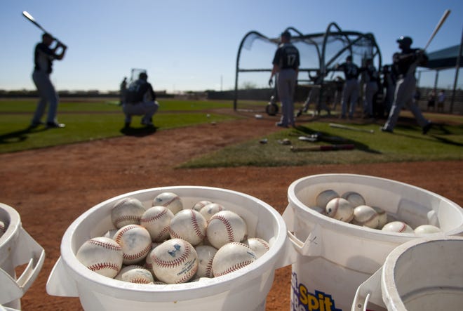 The Mariners during Cactus League spring-training practice at the Peoria Sports Complex on Feb. 17, 2011.