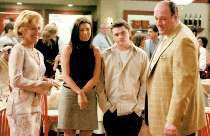 Edie Falco, left, Jamie-Lynn DiScala, Robert Iler and James Gandolfini star in HBO\'s "The Sopranos." Photo courtesy HBO.