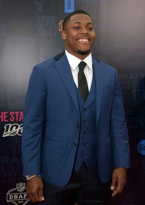 Apr 25, 2019; Nashville, TN, USA; Josh Jacobs (Alabama) on the red carpet prior to the first round of the 2019 NFL Draft in Downtown Nashville.