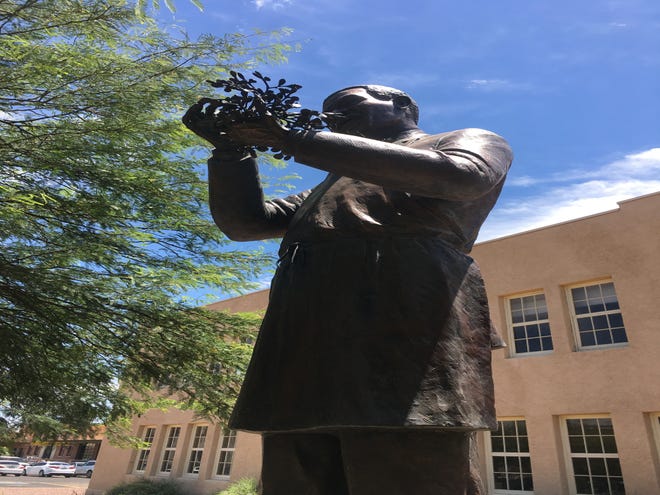 Phoenix public art: "George Washington Carver" (2004)  by Ed Dwight is outside the George Washington Carver Museum and Cultural Center on Grant Street.
