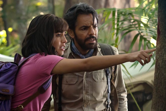 Who is leading who? Dora (Isabela Moner) and Alejandro (Eugenio Derbez) team for adventure in "Dora and the Lost City of Gold."