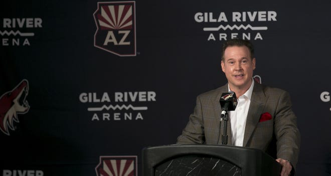 Coyotes owner Alex Meruelo speaks to the media at a news conference announcing his new ownership at Gila River Arena in Glendale on July 31, 2019.