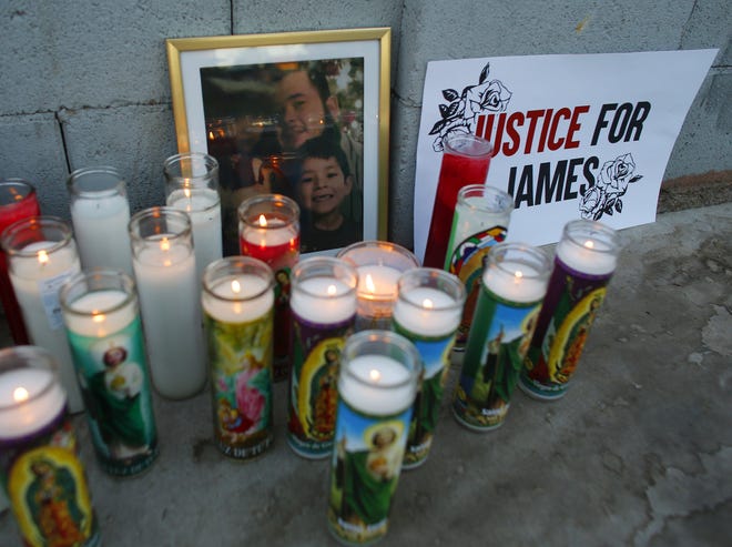 Candles lit for James Garcia during a Justice for James Garcia Rally in Phoenix on July 6, 2020.