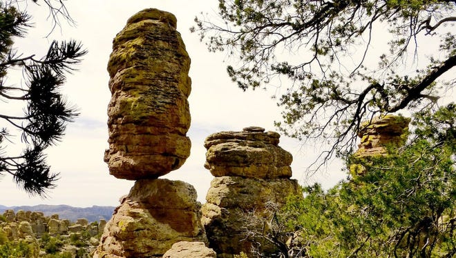 Formando una isla de piedra esculpida y bosque en un mar de áridos pastizales, el Monumento Nacional Chiricahua alberga una exótica variedad de enormes columnas, esbeltas agujas y rocas increíblemente equilibradas.