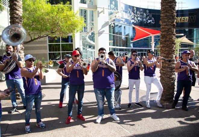 Banda la alterada performs before Game 2 of the NBA Finals outside the Phoenix Suns Arena on July 8, 2021.