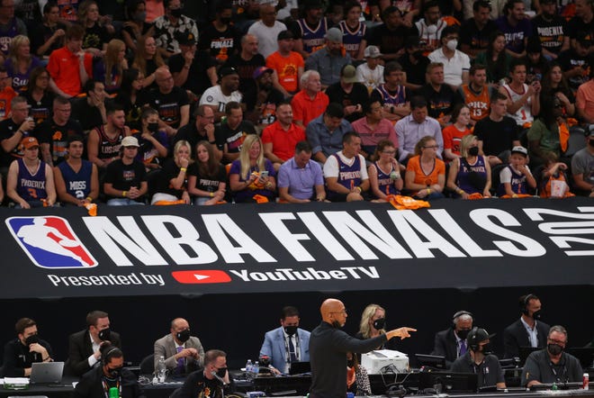 Phoenix Suns head coach Monty Williams directs his team against the Milwaukee Bucks during Game 2 of the NBA Finals at Phoenix Suns Arena July 8, 2021.