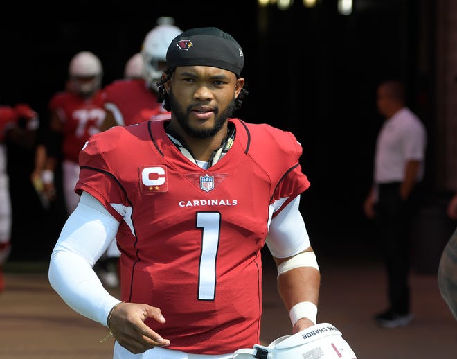 Sep 12, 2021; Nashville, Tennessee, USA;  Arizona Cardinals quarterback Kyler Murray (1) takes the field against the Tennessee Titans before the game at Nissan Stadium. Mandatory Credit: Steve Roberts-USA TODAY Sports