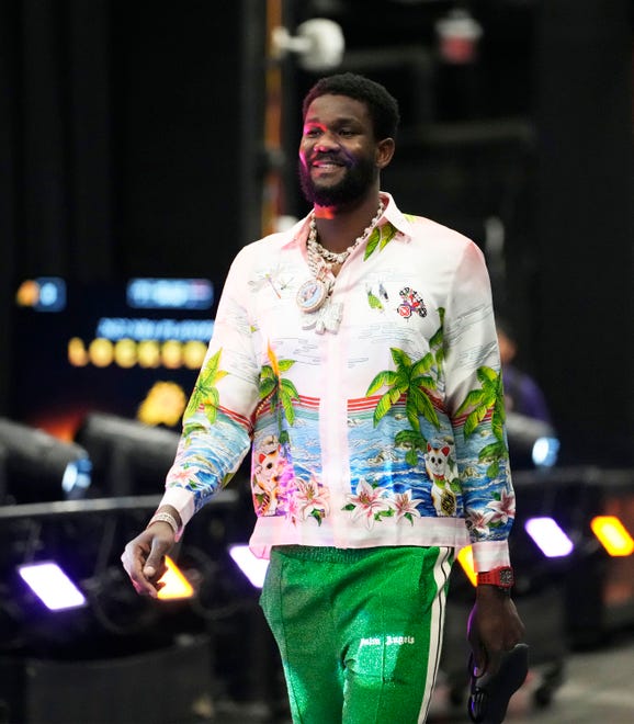 May 15, 2022; Phoenix, Arizona, USA; Phoenix Suns center Deandre Ayton arrives for game seven of the second round for the 2022 NBA playoffs at Footprint Center.