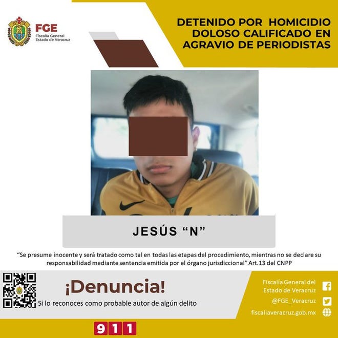 La Fiscalía General del Estado de Veracruz, detuvo a Jesús "N", por homicidio doloso calificado, en agravio de las periodistas asesinadas en Cosoleacaque, Veracruz.