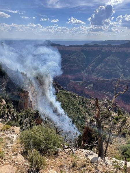 The Dragon Fire travels below the North Rim of Arizona's Grand Canyon on July 20, 2022.