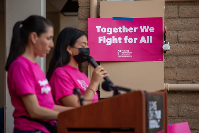 Planned Parenthood organized a storytelling event in support of abortion rights outside its office in Phoenix on July 25, 2022.