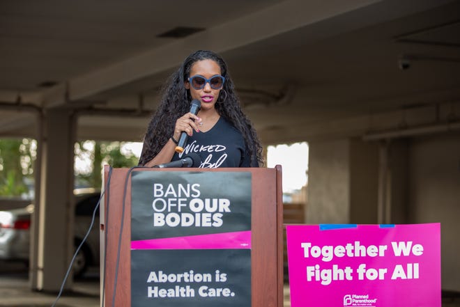 Brittany Fonteno, president and CEO of Planned Parenthood Arizona, speaks about the repercussions of overturning Roe v. Wade at an abortion storytelling event in Phoenix on July 25, 2022.