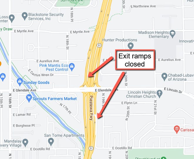 Glendale Avenue exit ramps on State Route 51 will be closed starting Wednesday at 9 a.m. until Friday, and the following week from Monday through Wednesday for paving work.