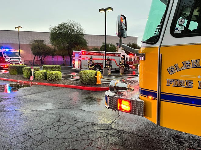 Fire and hazmat crews from Glendale and Peoria Fire Departments responded to a Bashas' near 75th Avenue and Thunderbird Road on Aug. 4, 2022, to reports of a gas leak. When they arrived, first responders found the roof collapsed inside the store.