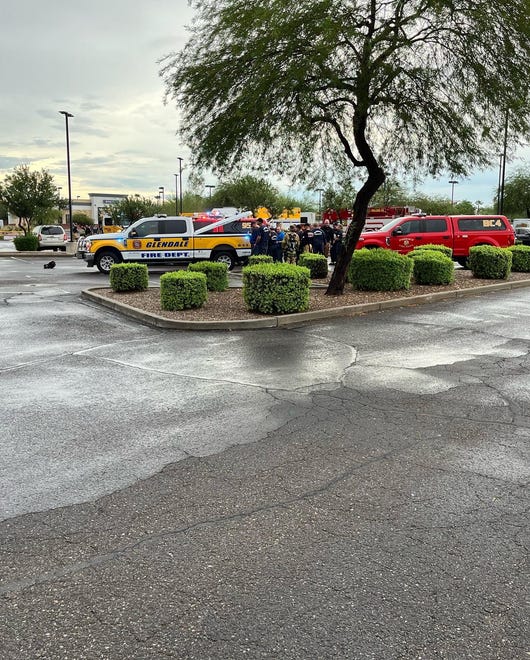 Fire and hazmat crews from Glendale and Peoria Fire Departments responded to a Bashas' near 75th Avenue and Thunderbird Road on Aug. 4, 2022, to reports of a gas leak. When they arrived, first responders found the roof collapsed inside the store.