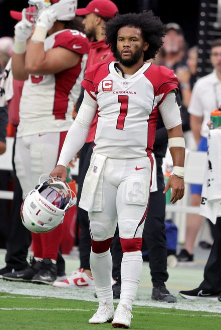 Kyler Murray #1 of the Arizona Cardinals looks on from the sidelines in the third quarter against the Las Vegas Raiders at Allegiant Stadium on Sept. 18, 2022, in Las Vegas, Nevada.