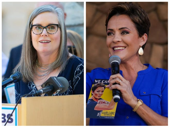 Katie Hobbs (izq.) y Kari Lake compiten por ser la próxima gobernadora del estado de Arizona.